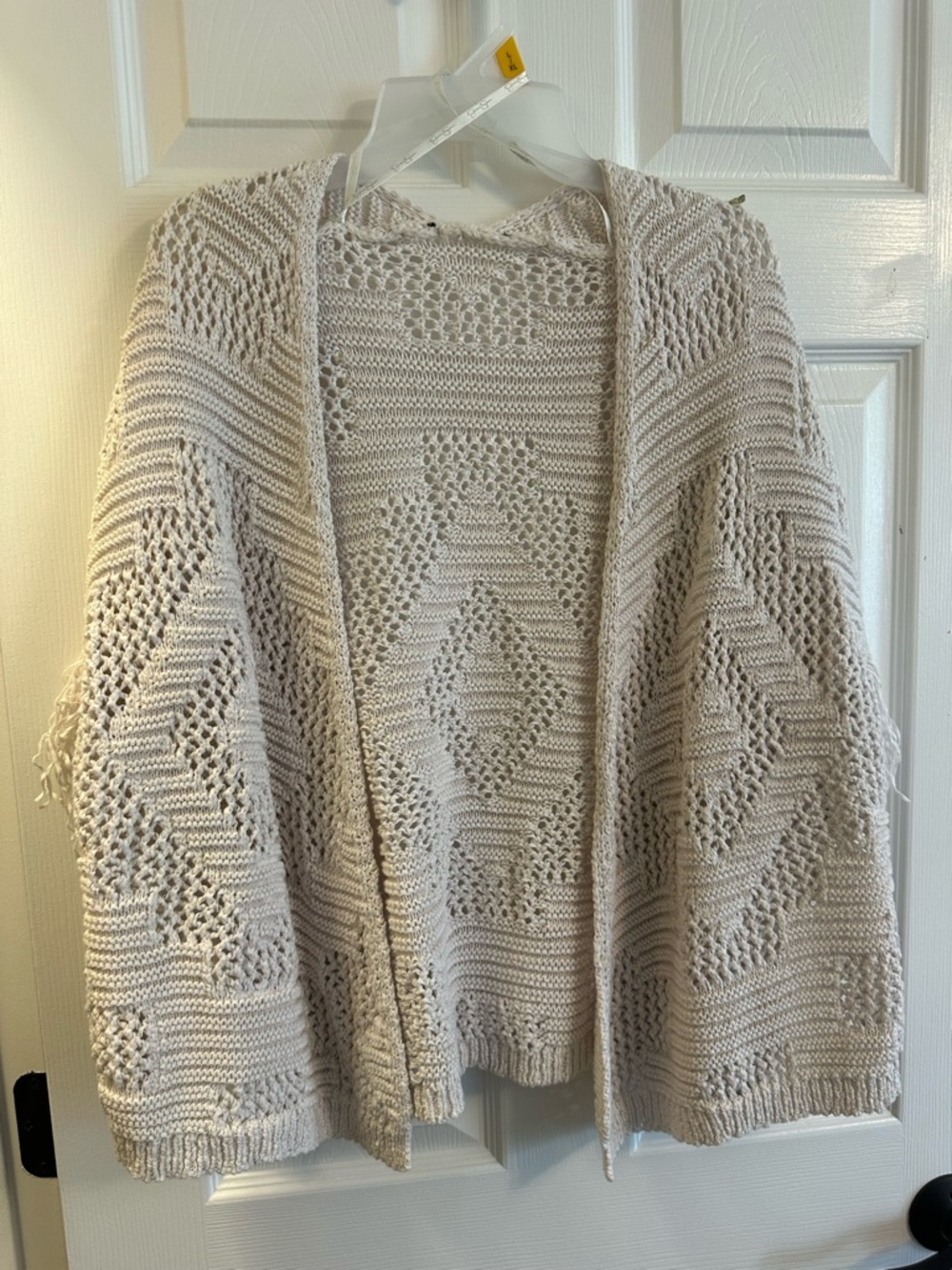 Jessica Simpson Cream Open-Knit Geometric Cardigan